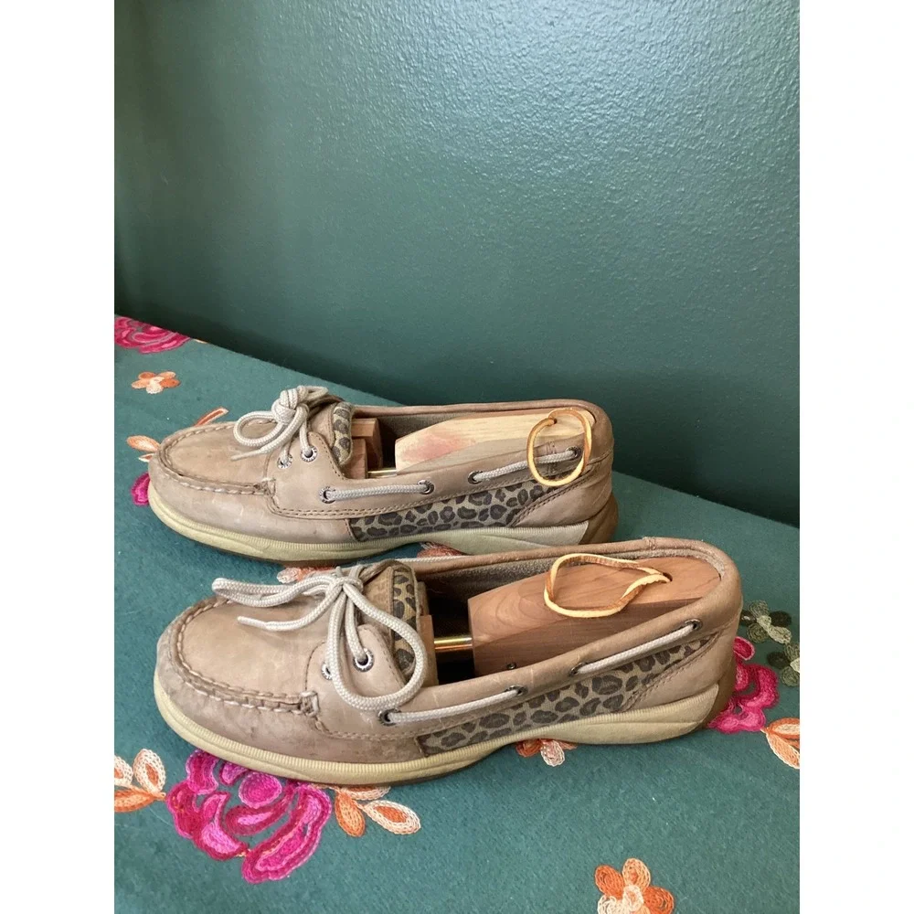 Sperry Top Sider Women's Boat Shoes Leopard‎ Print Tan Leather Size 6.5 M